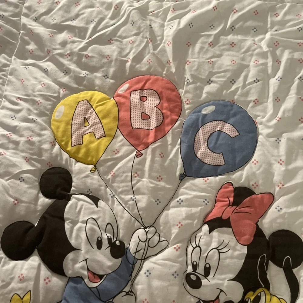Vtg Dundee '84 Disney Baby Mickey Minnie ABC Balloons Crib Comforter Blanket